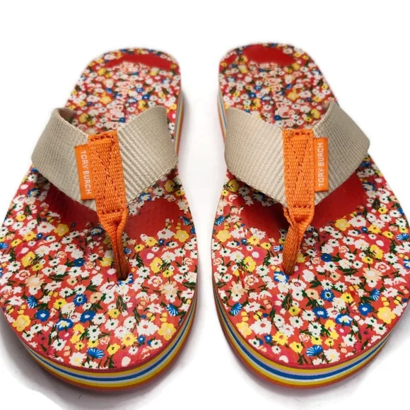 Tory Burch x Shishedo 70's Flatform Sprinkle Flowers & Rainbow Thong Flip-Flops - Picture 5 of 14